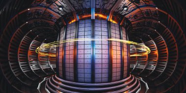 Nükleer füzyon reaktörü Tokamak konsepti arkaplanı, 3D görüntüleme