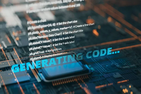stock image The AI CPU is generating the source code in response to the user's request for the software code, 3d rendering