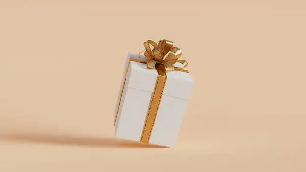 Celebration Gold Tone Gift Box Hintergrund Rendering — Stockfoto