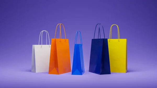 各种颜色的购物袋 用于购物概念背景 3D渲染 — 图库照片