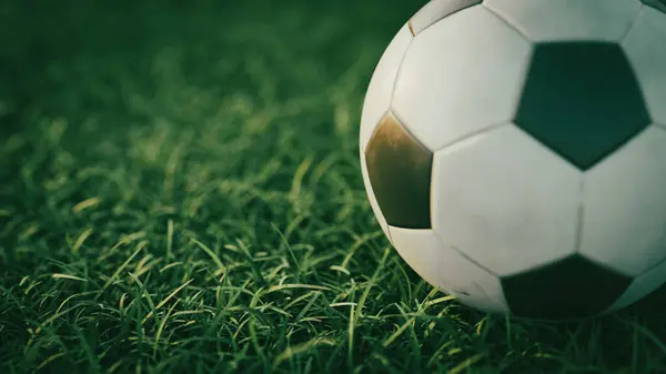 Sepak Bola Sepak Bola Lapangan Rumput Latar Belakang Close Rendering — Stok Foto