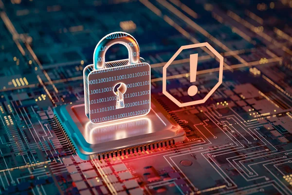 Siber uzayda güvenlik risklerini gösteren uyarı göstergesi kavramı, 3d oluşturma