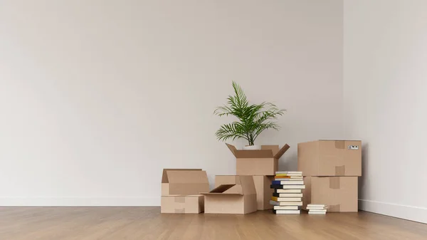 Embalado Bagagem Casa Para Mover Renderização — Fotografia de Stock