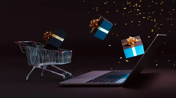 Concept Achtergrond Van Het Winkelen Voor Black Friday Online Laptop — Stockfoto