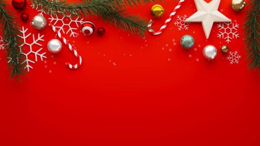 Boşluk arkaplanını çoklu Noel dekorasyonuyla kopyala, 3D görüntüleme