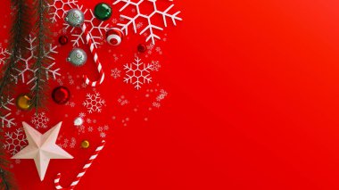 Boşluk arkaplanını çoklu Noel dekorasyonuyla kopyala, 3D görüntüleme
