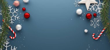 Boşluk arkaplanını çoklu Noel dekorasyonuyla kopyala, 3D görüntüleme