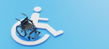 Wheelchair with handicapped sign symbol, 3d rendering clipart