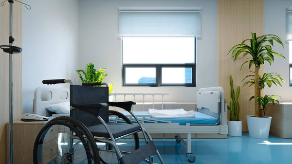 Una Habitación Hospitalización Con Una Silla Ruedas Lado Cama Rendering —  Fotos de Stock