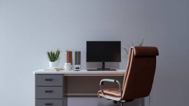 Basit Duvarlı Ofis Çalışma Masası Arkaplanı, 3D oluşturma