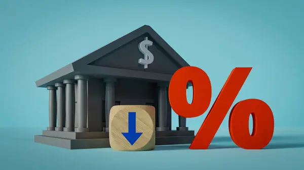銀行の金利カットコンセプトの背景 3Dレンダリング — ストック写真