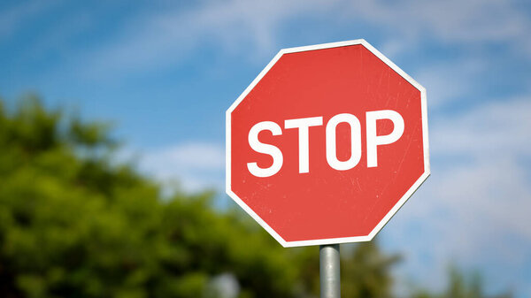 Red stop sign concept background, 3d rendering