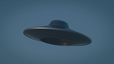 Gecenin erken saatlerinde gökyüzünde uçan UFO konsepti görüntüsü, 3D görüntüleme