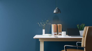 Çalışan işe alım bildirimleri için ofis masası ile alan arkaplanını kopyala, 3D oluşturma