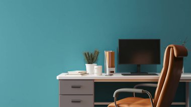 Çalışan işe alım bildirimleri için ofis masası ile alan arkaplanını kopyala, 3D oluşturma