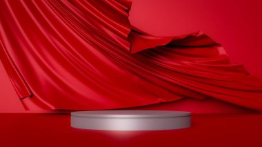 Yumuşak kumaşlı soyut podyum konsepti, 3D görüntüleme