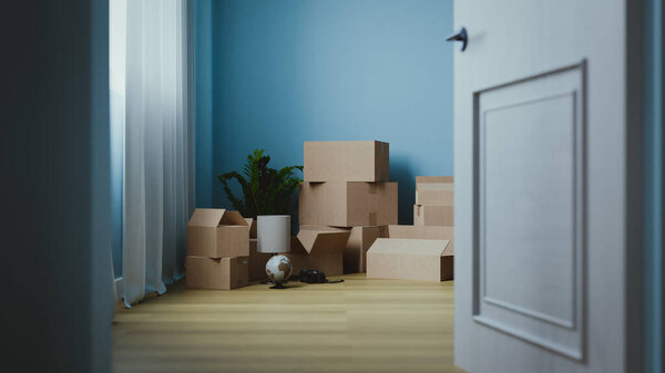 концептуальные предпосылки для помещения, упакованного для перемещения 3d рендеринга