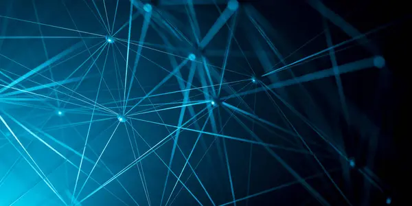 Fütürist bir atmosferde birbirine bağlı noktalar ve çizgiler olan bir arka plan. 3d oluşturma