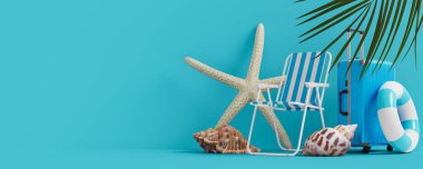 Yazın denize seyahatin arka planını kopyala. 3d oluşturma