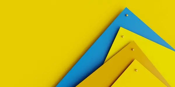 扁平的彩色纸层叠成蓝色和黄色图案 3D渲染 — 图库照片