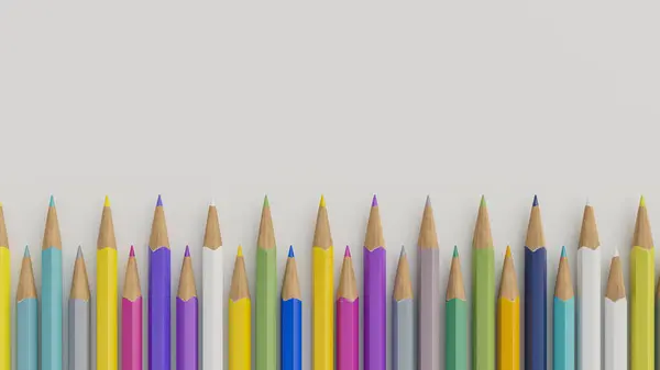 さまざまな色鉛筆フラットレイバック 3Dレンダリング ロイヤリティフリーのストック画像