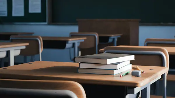 Boş bir okulda sınıf sahnesi. 3d oluşturma