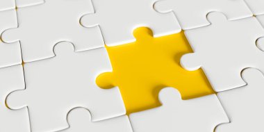 Beyaz yapbozun bir parçası kayıp. 3d oluşturma