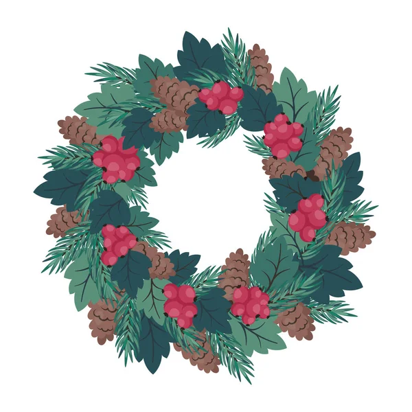 Coroa Natal Redonda Ramos Abeto Verde Árvore Composição Feliz Natal — Vetor de Stock