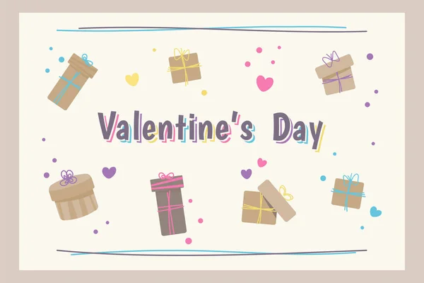 Carte Voeux Saint Valentin Avec Lettrage Festif Coffret Cadeau Cœurs — Image vectorielle