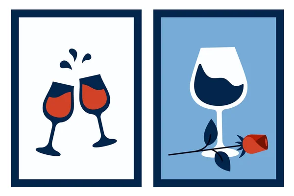 Sammlung Trendiger Plakate Minimalistisch Moderne Karte Mit Einem Glas Wein — Stockvektor
