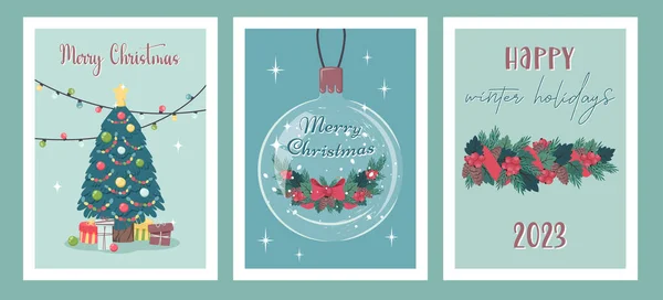 Set Von Frohes Neues Jahr Flyer Vorlage Weihnachtsgrußkarte Vorhanden Mit — Stockvektor