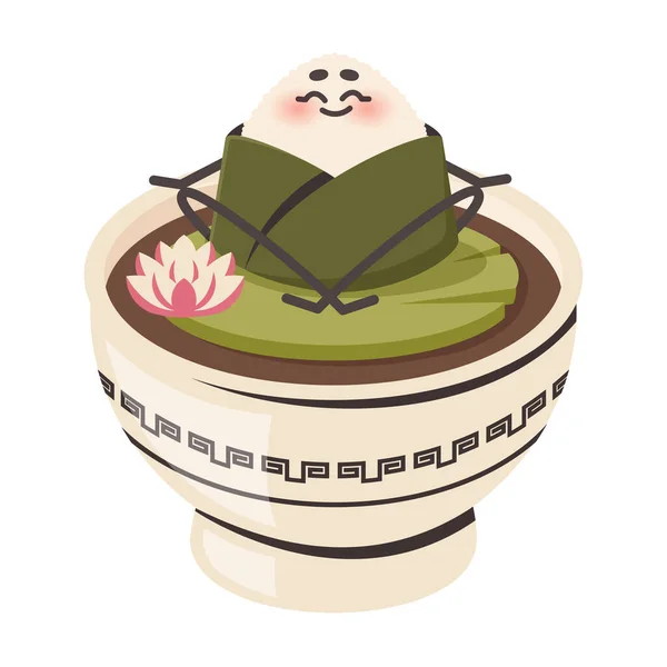 National Japanese Food Cute Onigiri Lotus Pose Meditating Rice Ball — Stock Vector