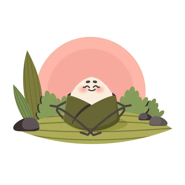 Cute Onigiri Lotus Pose Meditating Nature Asian Food Rice Ball — Stock Vector