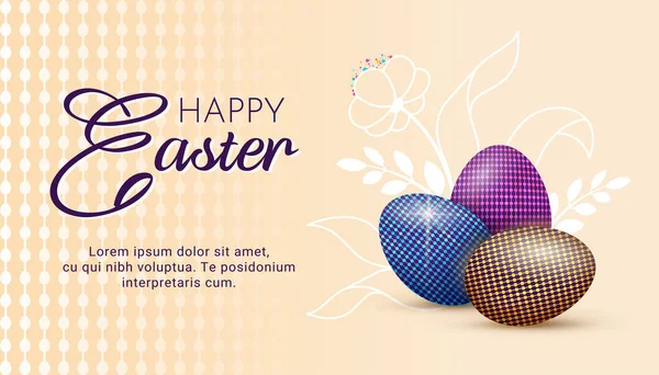 Счастливого Пасхального Плаката Реалистичные Пасхальные Яйца Цветочном Фоне Праздничный Сезонный — стоковый вектор
