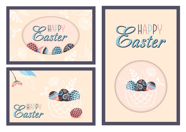 Glückliche Ostern Glückwunschkarte Sammlung Von Vertikalen Und Horizontalen Vorlagen Mit — Stockvektor