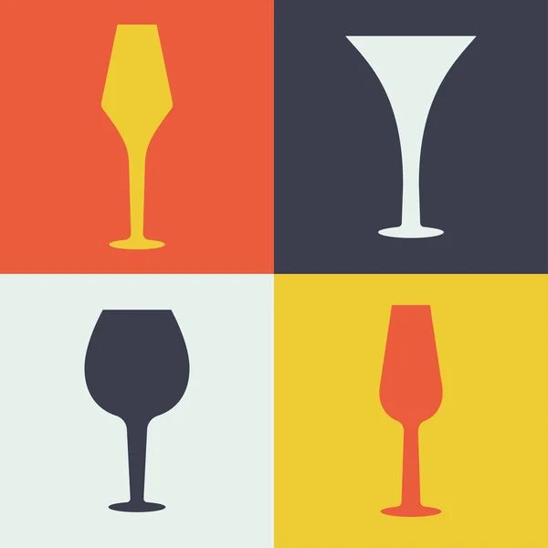 Weinglas Ikone Set Moderner Farbkarten Mit Gläsern Für Alkoholische Getränke — Stockvektor