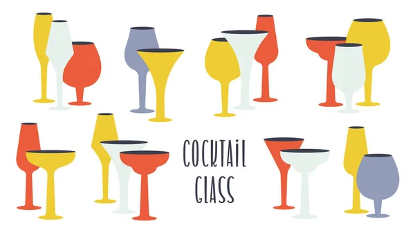 Set Aus Trendigen Verschiedenen Gläsern Für Alkoholgetränke Und Cocktailgläser Modernes — Stockvektor