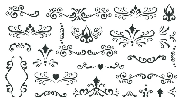 Set Black Vintage Calligraphic Elements Isolated Collection Decorative Shapes Frames — Stock Vector
