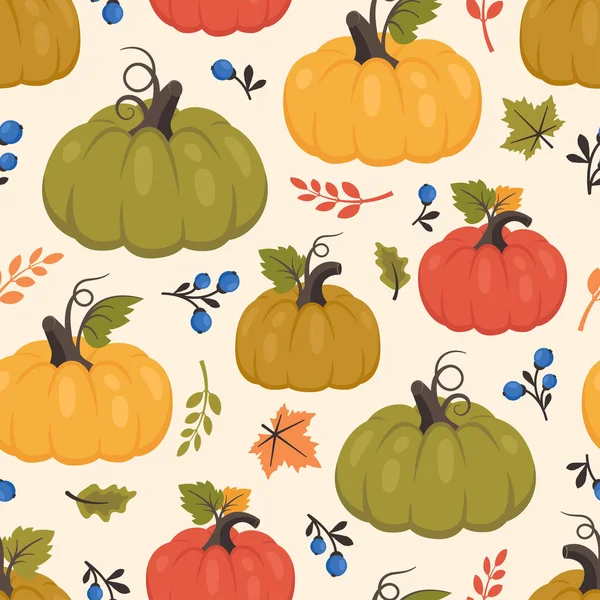 Autumn Seamless Pattern Set Fall Background Whole Pumpkin Half Leaves — Stock Vector