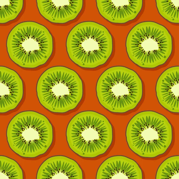 キウイフルーツのパターン オレンジの背景にトレンディな明るいデザインのエキゾチックな果物 新鮮なジューシーな緑のハワイの果物 ウェブ アプリ ノートブック ケース 包装紙のベクトルイラスト — ストックベクタ