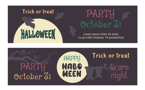 Sammlung Von Horizontalen Flyern Plakaten Einladungen Halloween Set Mit Handgezeichnetem — Stockvektor