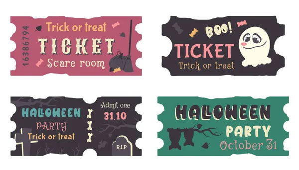 Conjunto Boletos Vacaciones Halloween Aislados Diferente Plantilla Dibujada Mano Color — Archivo Imágenes Vectoriales