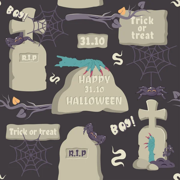 Halloween Patroon Doodle Hand Getrokken Grafstenen Met Spookachtige Handen Van — Stockvector