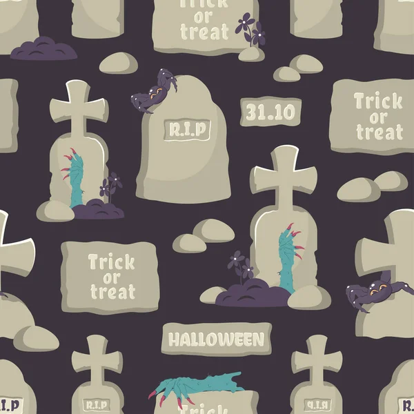 Halloween Bezproblémový Vzor Čmáranice Ručně Kreslené Náhrobky Strašidelnýma Rukama Příšery — Stockový vektor
