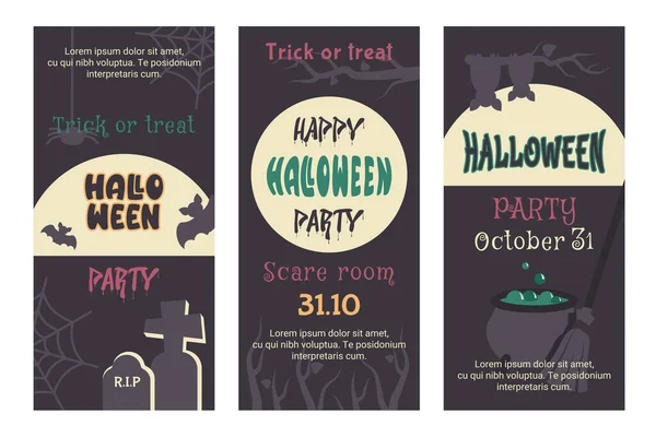 Fijne Halloween Set Verticale Flyer Poster Uitnodiging Handgetekende Elementen Maan — Stockvector