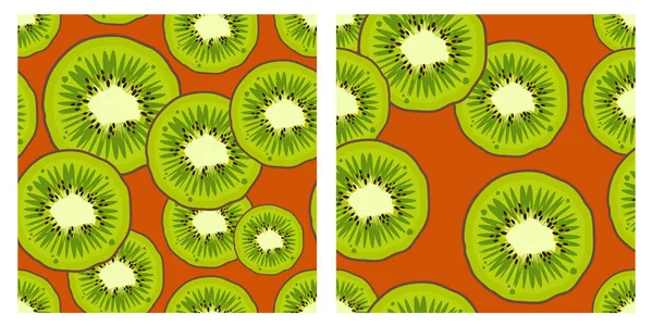 集猕猴桃果图案为一体 色泽艳丽 色泽艳丽 背景橙色 新鲜多汁的绿色水果 用于墙纸 纺织品 应用程序 笔记本 手提箱 — 图库矢量图片