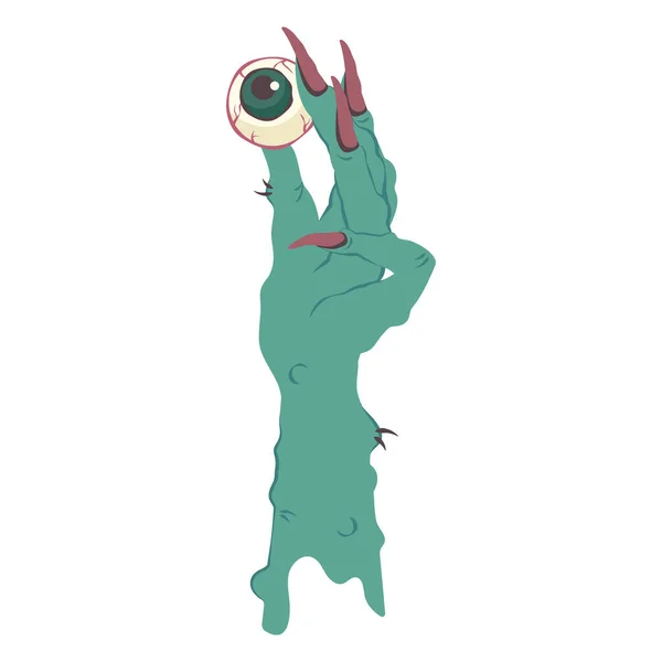 Läskig Hand Monster Zombie Häxans Fingrar Håller Grönt Öga Läskig — Stock vektor