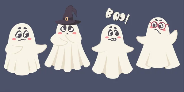 Feliz Halloween Fantasmas Garabatos Dibujados Mano Conjunto Personajes Fantasmas Divertidos — Vector de stock