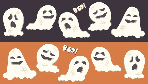 Fantasmas Assustadores Desenhados Mão Isolados Conjunto Personagens Assustadores Halloween Com —  Vetores de Stock