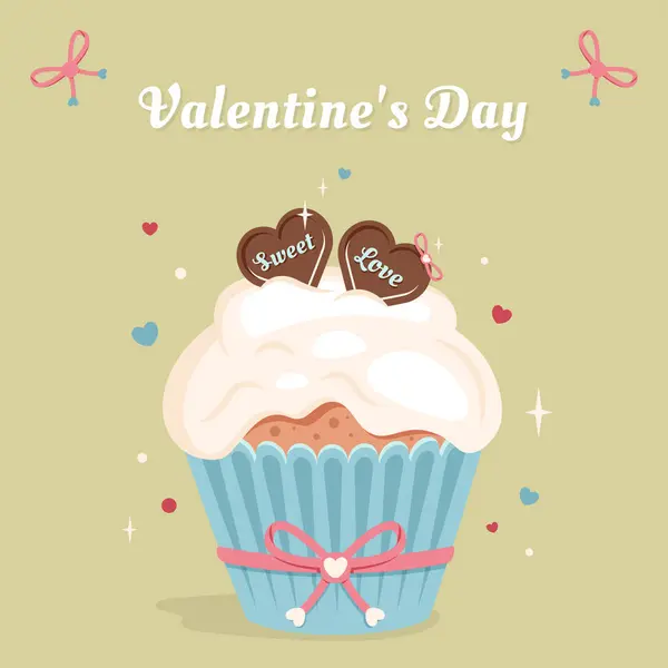Bonne Carte Saint Valentin Gâteau Savoureux Avec Glaçage Vanille Muffin — Image vectorielle